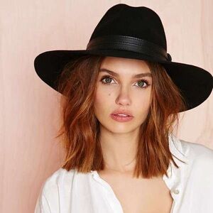 HAT ATTACK Black Wool Felt Fedora with Leather Trim